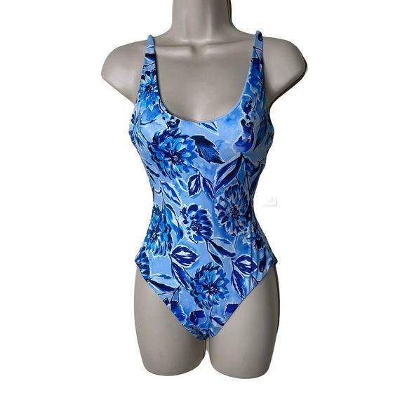 Andie The Baia Pullover One Piece Swimsuit Floral Blue Womens XS NEW - Picture 1 of 6